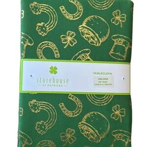 Storehouse St Patrick’s Green Pot Of Gold Clover Horeshoe Tablecloth 60”x84”